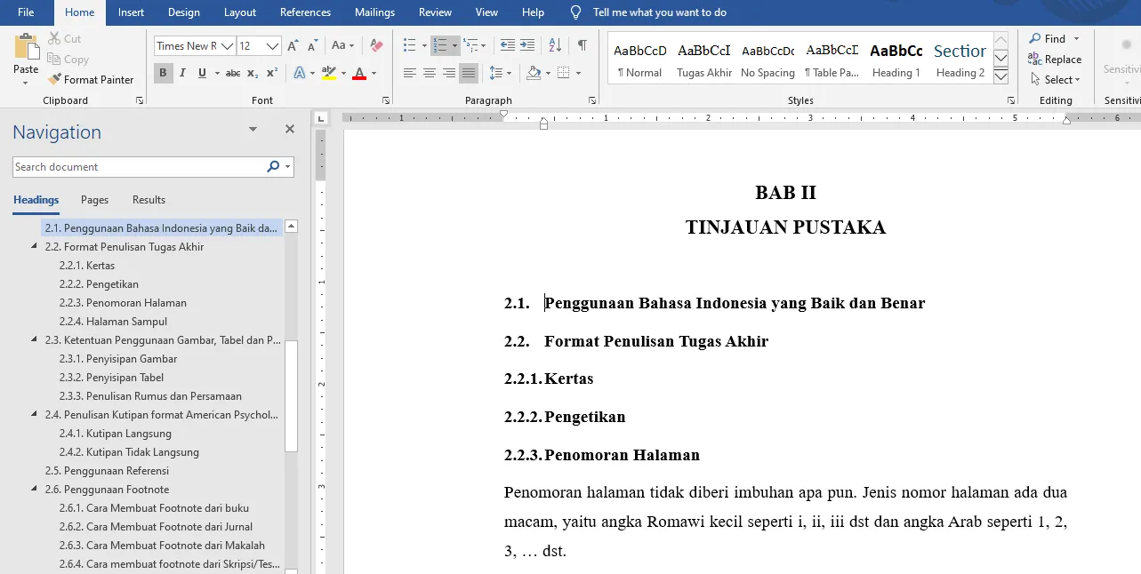 Trik Membuat Heading dan Subheading untuk Daftar Isi Otomatis