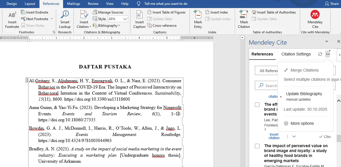 Cara Menambahkan Daftar Pustaka Menggunakan Mendeley Reference Manager di Word